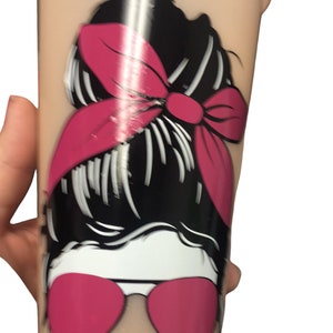 Messy bun cold cup, 24 ounce cold cup, color changing cup, cup with lid and straw, reusable cup,