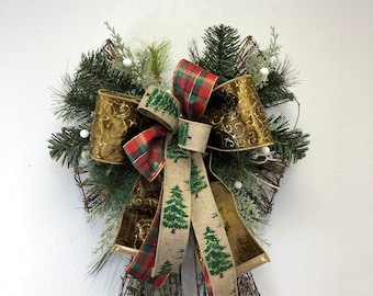 Twig wreath,Rustic Christmas, winter decor, farmhouse decor, country Christmas, bow door hanger