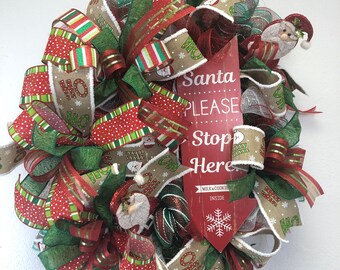 Santa stop wreath, Christmas wreath, Christmas decor, front door wreath, porch decor