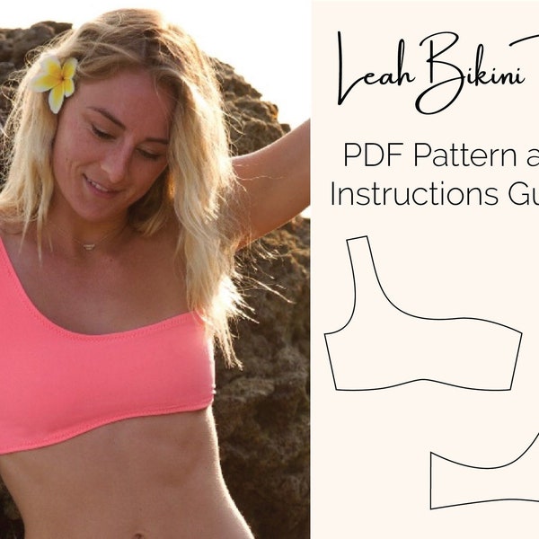 One Shoulder Leah Swimsuit Top | Asymmetrical Design | Bathing suit PDF | DIY Bikini