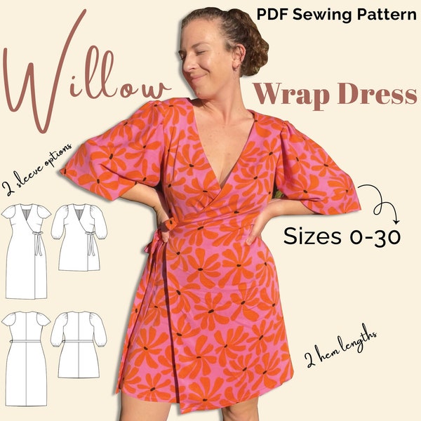 Willow Wrap Dress PDF Sewing Pattern | Size Inclusive A-Q Equal to 0-30 | Beginner Friendly | Detailed Instructions | Updated Version