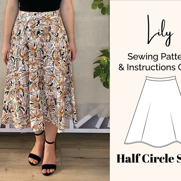 Lily Half Circle Midi Skirt PDF Sewing Pattern | Beginner Digital Sewing Pattern | Fits Waists 22"-47" (56-120cm) | High-waisted Skirt