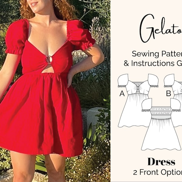 Patron de couture robe à manches bouffantes Gelato | Tailles US 0-18, EU 30-48, UK 4-22 | pdf Patron de couture numérique | Couture d'été