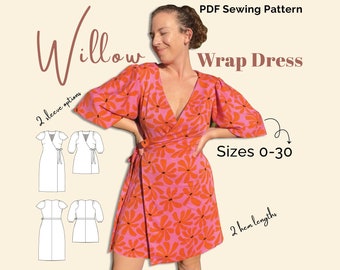 Willow Wrap Dress PDF-naaipatroon | Maat Inclusief A-Q Gelijk aan 0-30 | Beginnersvriendelijk | Gedetailleerde instructies | Geupdate versie