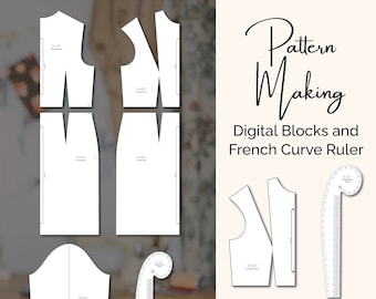 ONE SIZE Digital Sewing Pattern Blocks and French Curve Ruler for Pattern Making | Digital and Print Versions | Bodice, Skirt & Sleeve Block
