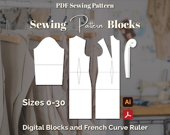 裁縫パターンブロック | サイズ 0～30、フレンチルーラー（デジタルパターンメイキング）