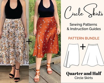 Circle Skirt Pattern Bundle | Quarter and Half Circle Skirt Sewing Patterns | Waists 22-47&quot; or 56cm-120cm | Beginner Sewing Pattern