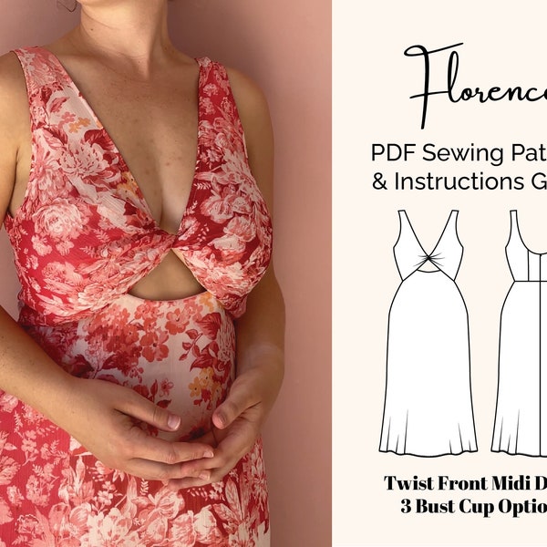 Florence PDF Sewing Pattern - Twist Front Dress - 14 Sizes - A/B, C, and D Bodice Cup Options - Includes Detailed Instructions Booklet