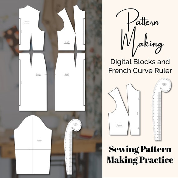ONE SIZE Digital Sewing Pattern Blocks and French Curve Ruler for Pattern Making | Digital and Print Versions | Bodice, Skirt & Sleeve Block
