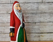 Hand Carved Old World Santa with lantern, Folk Santa