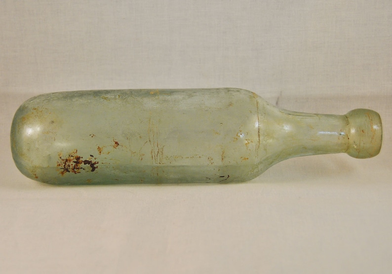 Vintage Torpedo Round Bottom Bottle, 1800's, Collectible, Antique Aqua