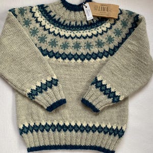 Norwegian sweater size 116/122 in beige grey made of pure new wool with alpaca hand-knitted