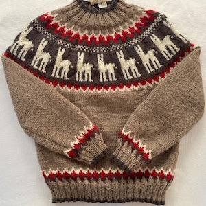 Sweater with round yoke size 122/128 made of pure new wool with alpaca hand-knitted