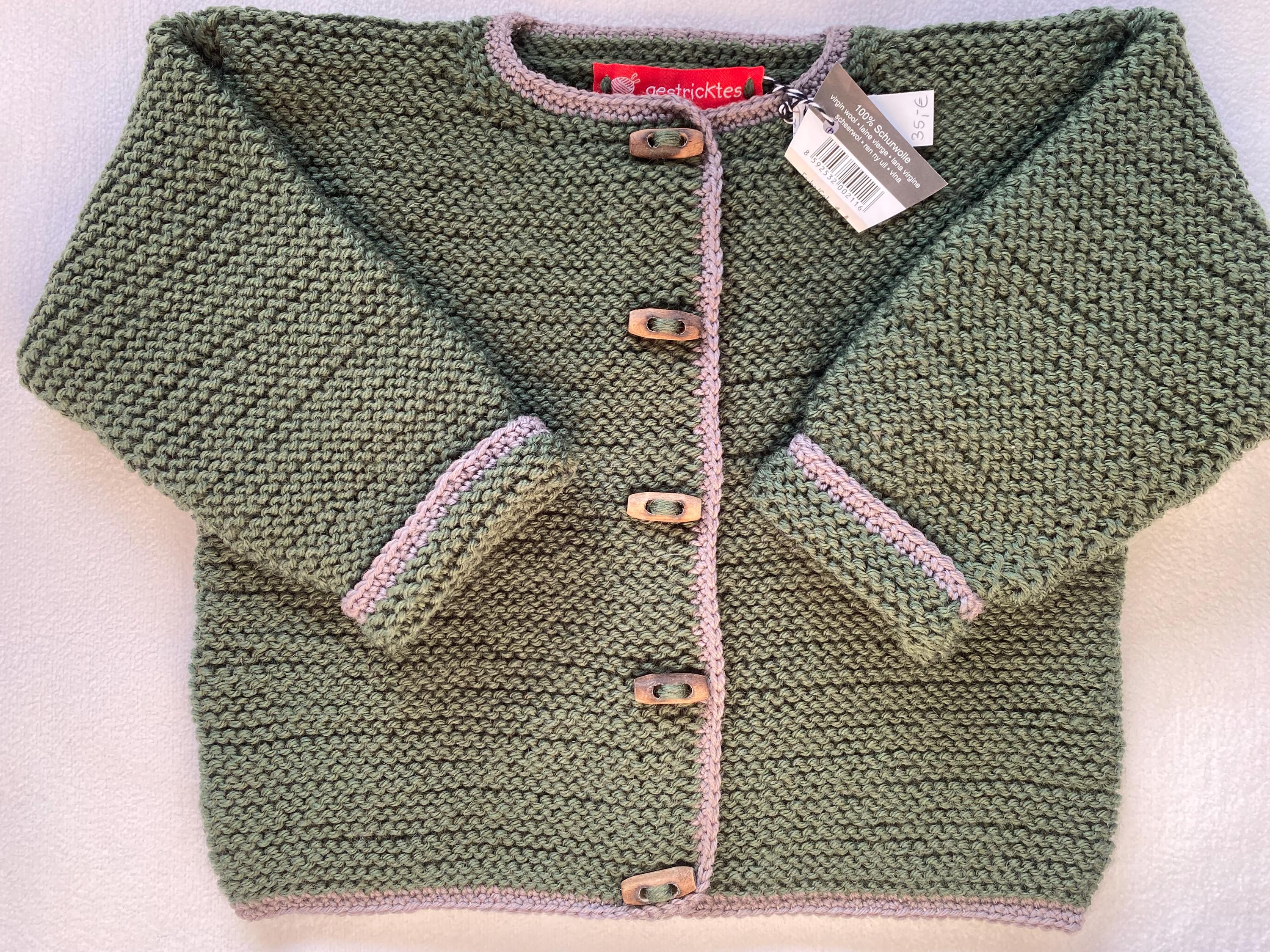 Babyjanker 86/92 in grün mit taupefarbenem Rand aus reiner