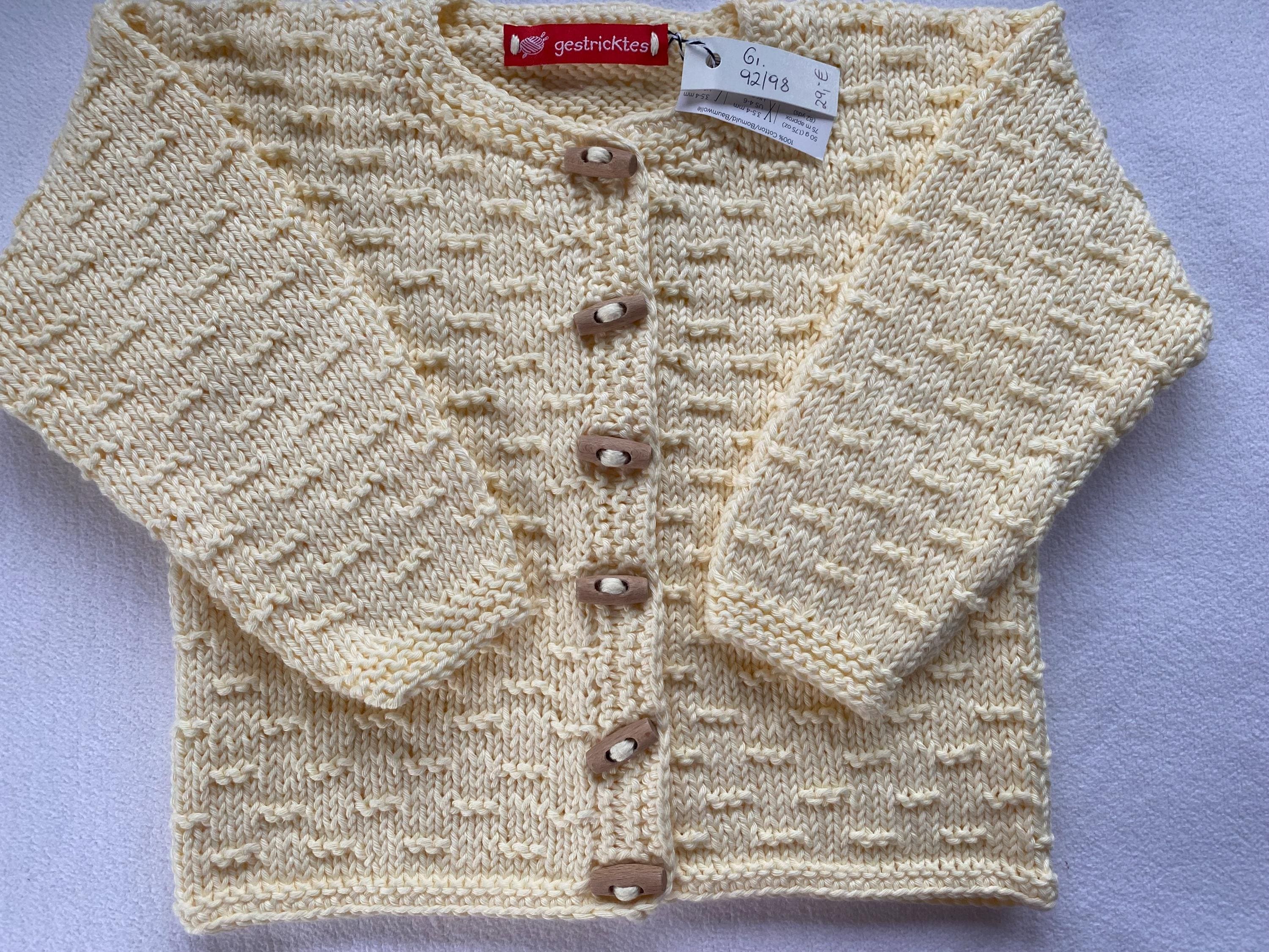 Sommerstrickjacke 92/98 in hellgelb aus reiner Baumwolle im