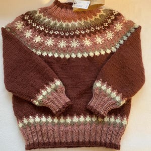 Norwegian sweater size 110/116 in brick red made of pure new wool with alpaca hand-knitted