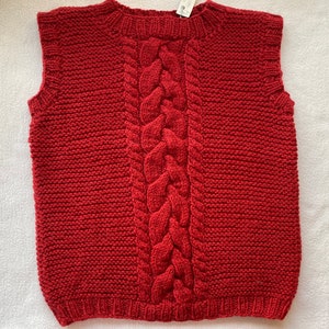 Cardigan size 122/128 in red with cable pattern made of virgin wool with alpaca hand-knitted
