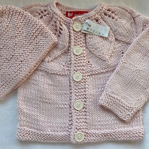 Babyjacke mit Mütze Gr. 68/74 in rosa aus reiner Baumwolle handgestrickt
