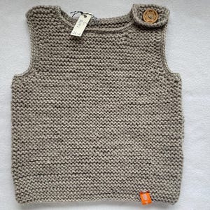 Pullunder size 86/92 in beige melange made of a wool blend garter stitch hand-knitted