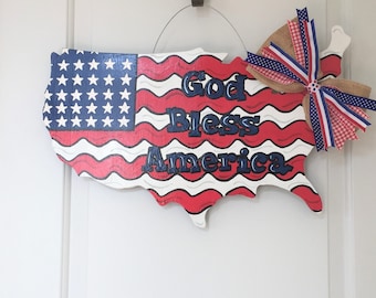 God Bless America Door Hanger, USA Door Hanger, Fourth of July Door Hanger, Independence Day Door Hanger, USA Decor, American Flag Decor