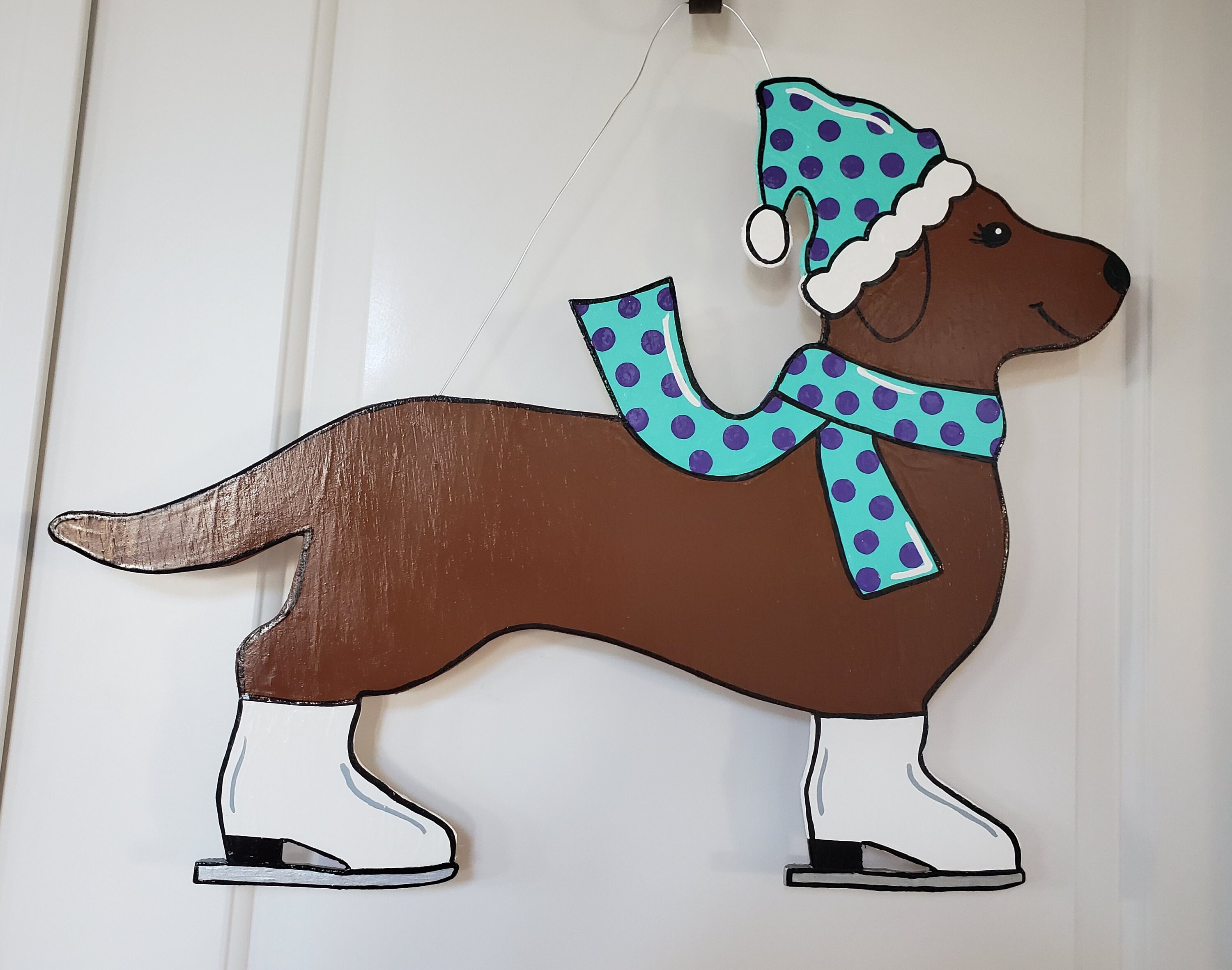 Ice Skating Dog Door Hanger Ice Skating Weenie Dog Door 