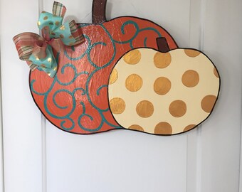 Double Pumpkin Door Hanger, Thanksgiving Door Hanger, Fall Door Hanger, Autumn Door Hanger, Fancy Pumpkins Door Hanger, Pumpkin Decor