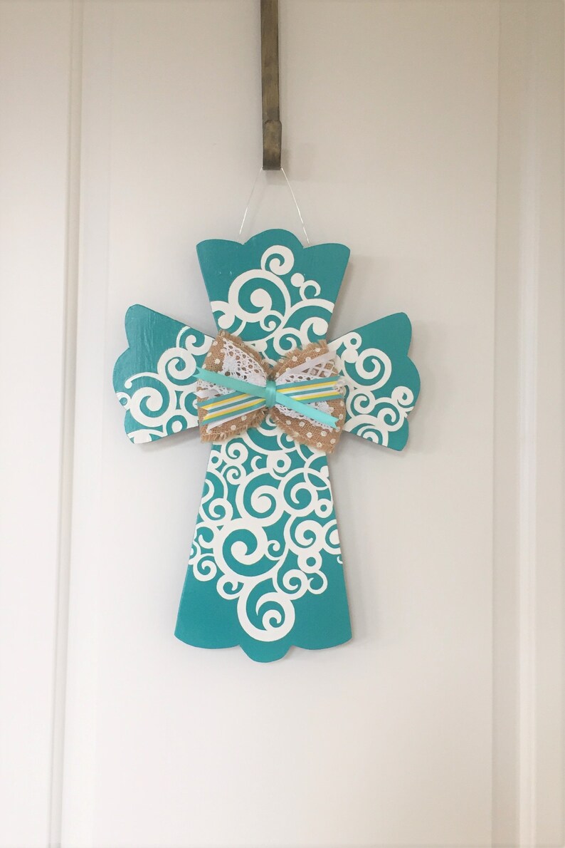 Teal Cross Door Hanger Easter Cross Door Hanger Cross Door Etsy