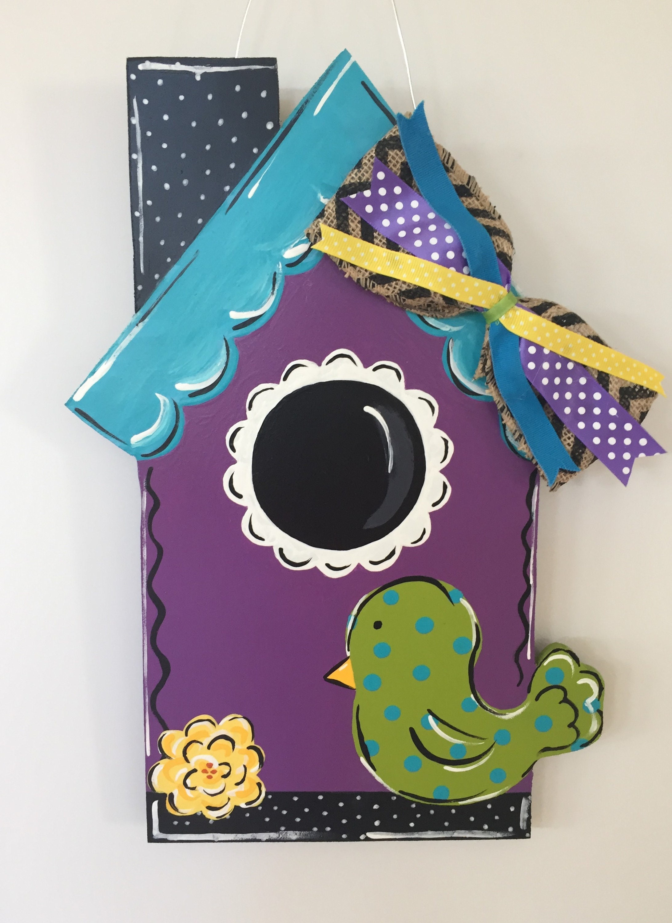 Birdhouse Door Hanger, Spring Door Hanger, Bird Door Hanger, Summer
