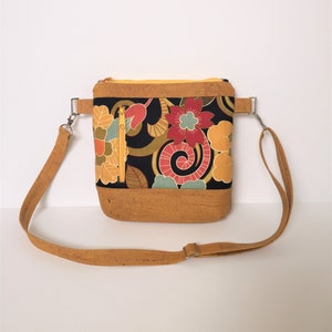 Yellow Cork Floral Purse, Cork Handbag, Cork Shoulder Bag, Adjustable Strap Cork Bag, Floral Print Purse, Floral Print Handbag, Cork Purse