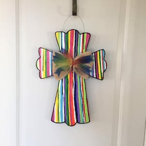 Cross Door Hanger, Easter Door Hanger, Colorful Cross Door Hanger, Spring Door Hanger, He is Risen Door Hanger, Rainbow Cross Door Hanger
