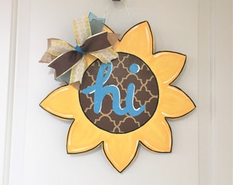 Sunflower Door Hanger, Sunflower Door Decor, Sunflower Wall Decor, Sunflower Decor, Summer Door Hanger, Fall Door Hanger, Wooden Sunflower