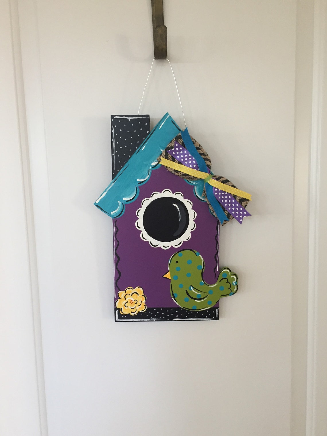 Square Grapevine Birdhouse Floral Welcome Wreath, Front Door Wreath