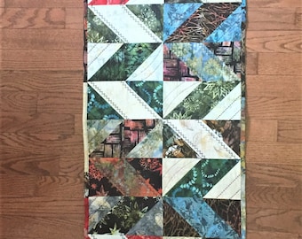 Quilted Chevron Table Runner, Quilted Zigzag Table Runner, Chevron Table Runner, Zigzag Table Runner, Blue Brown Cream Green Red Black Decor