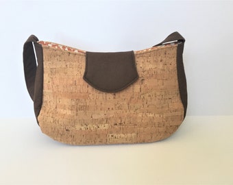 Cork Purse with Cotton Fabric Accents, Cork Handbag, Cork Shoulder Bag, Vegan Cork Bag, Cork Fabric Bag, Cork Leather Purse, Cork Purse