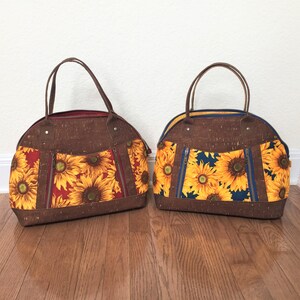 Sunflower Tote, Cork and Fabric Tote, Cork and Fabric Handbag, Cork and Fabric Purse, Sunflower Purse, Sunflower Handbag, Cork Bag