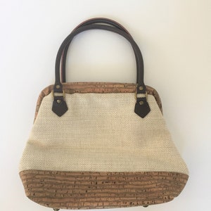 Cork Bag with Leather Handles, Cork and Fabric Purse, Cork Tote With Leather Handles, Cork and Fabric Handbag, Cork Fabric, Leather Handles