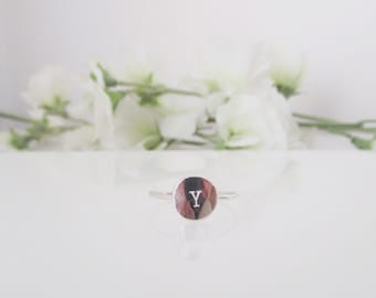 Silver initial ring, personalised ring, dainty ring,  stacking ring, disc ring