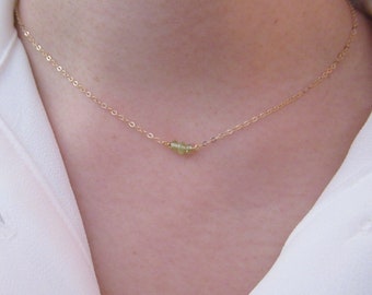 Peridot necklace, dainty necklace, gold filled necklace, August birthstone necklace, gemstone necklace