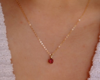 January birth stone necklace, natural garnet necklace, gemstone necklace, birthstone necklace, dainty necklace, minimalist necklace