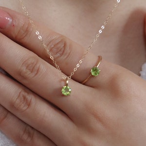 August birth stone necklace, peridot necklace, peridot ring, gold necklace, birthstone ring, birthstone necklace, minimalist necklace