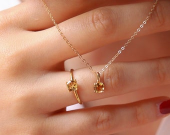 November birth stone necklace, natural citrine necklace, citrine ring, gold necklace, dainty necklace, birthstone necklace, dainty ring,