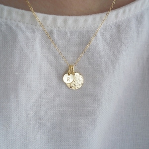 Gold filled disc necklace, gold filled necklace, personalised necklace, hammered disc necklace, initial necklace, dainty necklace