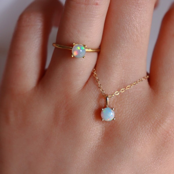 October birth stone necklace, opal necklace, birthstone ring, opal ring, gold necklace, dainty necklace, birthstone necklace,