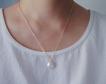 Pearl coin necklace, Pearl necklace, gold filled necklace, dainty necklace, gemstone necklace, silver necklace, gold necklace for women