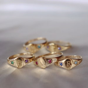 Birthstones signet initial ring, signet ring, initial ring, birthstone ring, gemstone ring, gold ring, dainty ring