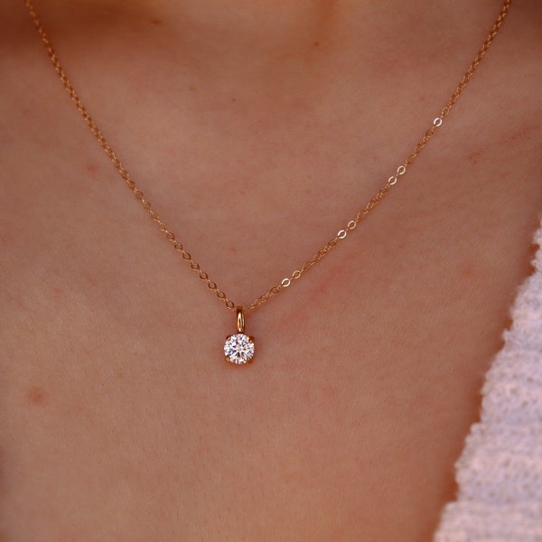 Dainty diamond necklace, April birth stone necklace, dainty ring, clear cz necklace, april birthstone ring, gold necklace, dainty necklace