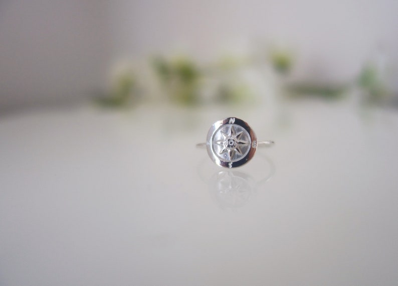 round disc ring Compass ring in sterling silver sterling silver ring dainty ring