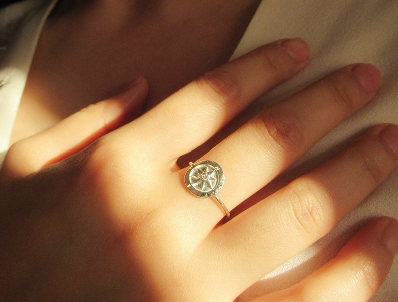 round disc ring Compass ring in sterling silver sterling silver ring dainty ring