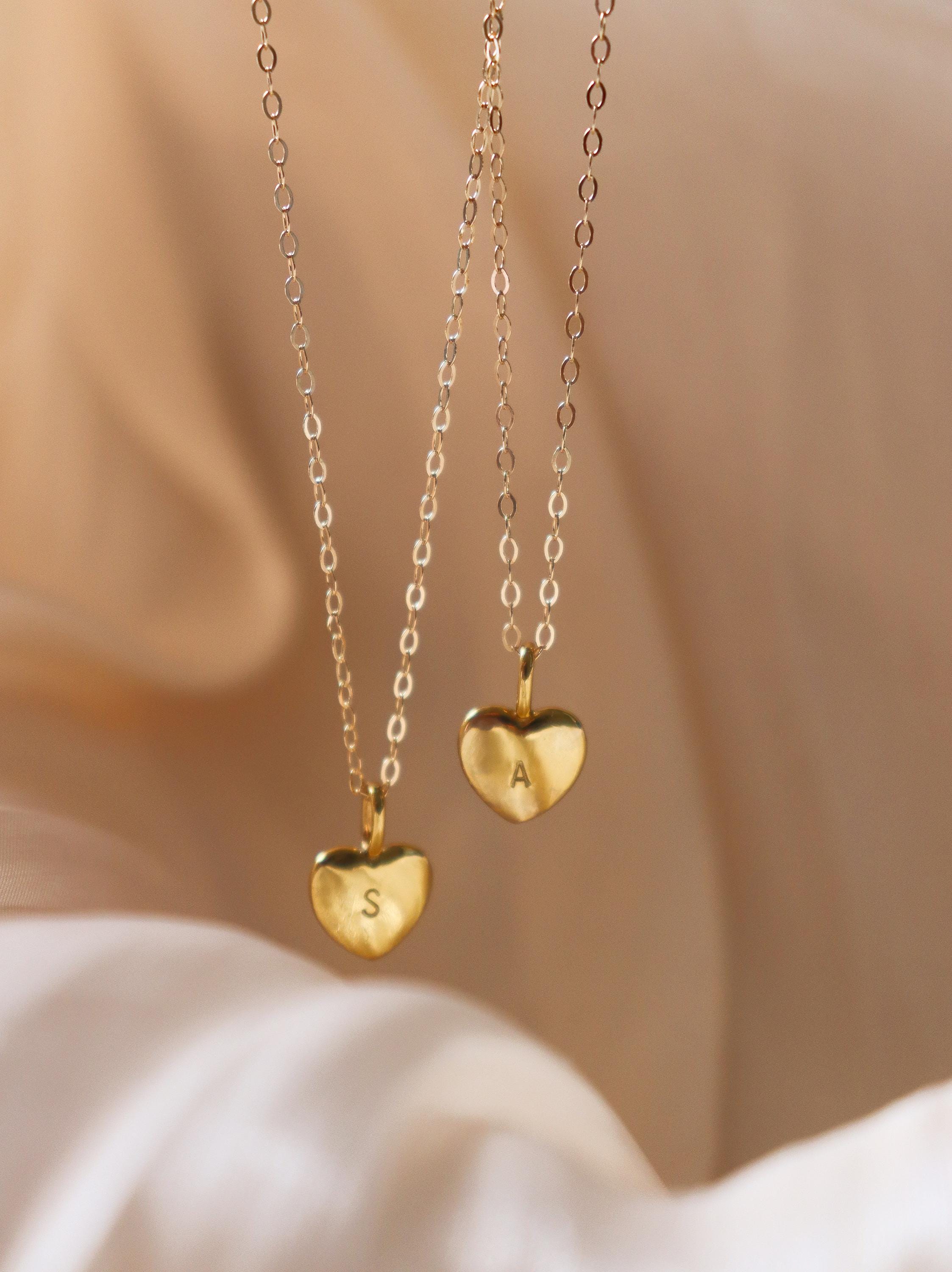Gold Heart Initial Necklace: 18k Vermeil Sterling Silver