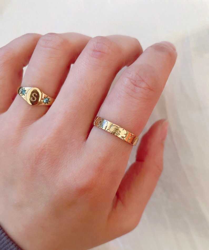 Birthstones signet initial ring, signet ring, initial ring, birthstone ring, gemstone ring, gold ring, dainty ring image 7